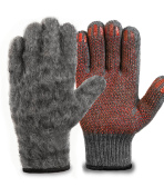 Двойные шерстяные перчатки (70% шерсть + 30% акрил) с внутренним начесом и антискользящим покрытием, 7.5 класс, серые